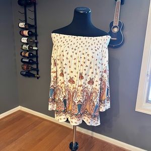 Love Stitch Floral Off the Shoulder Stretch Boho Chic Blouse Top Size M